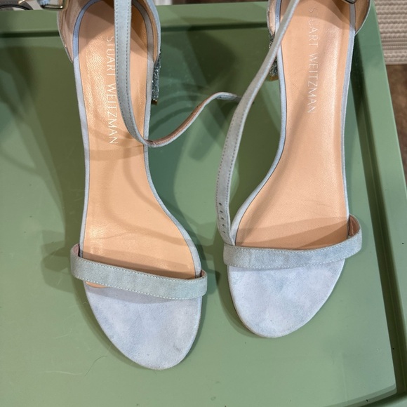 Stuart Weitzman Sky Blue Rhinestone Block Heels with Glitter- size 9 - Picture 3 of 5